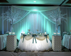 Reception table with ice blue lighting