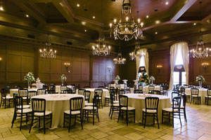 Reception hall with multiple chandeliers